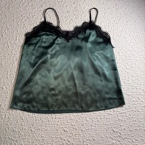 Romantic Feminine Green Lace Trimmed Cami Top| Size Medium